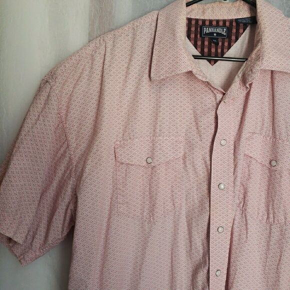 Panhandle Mens Pearl Snap Button Shirt Pink Geometric Cotton Western Wear 2XL - Picture 4 of 10
